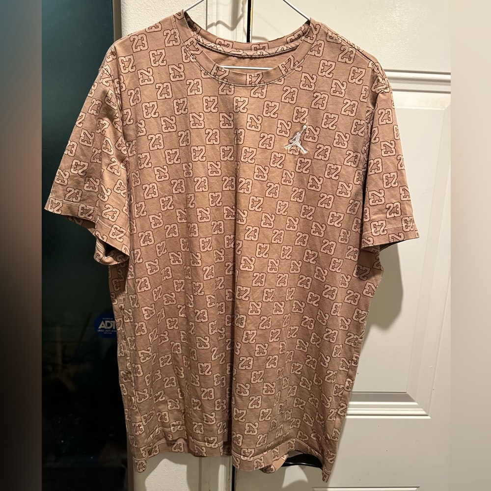 Jordan Short-Sleeve Crewneck T-Shirt in Tan with All-Over '23' Print